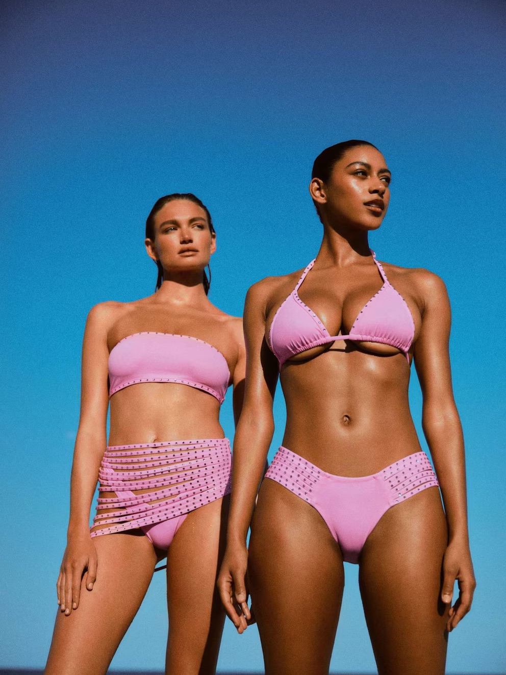 Skims Pink Rhinestone Triangle Bikini Top With Tie Bottoms